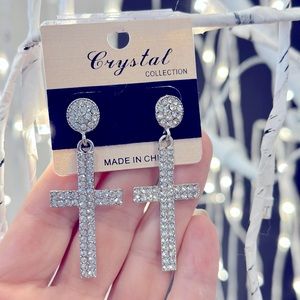 New Rhinestone Cross Drop Dangle Fashion Jewelry Earrings (Perfect Bundle Item!)